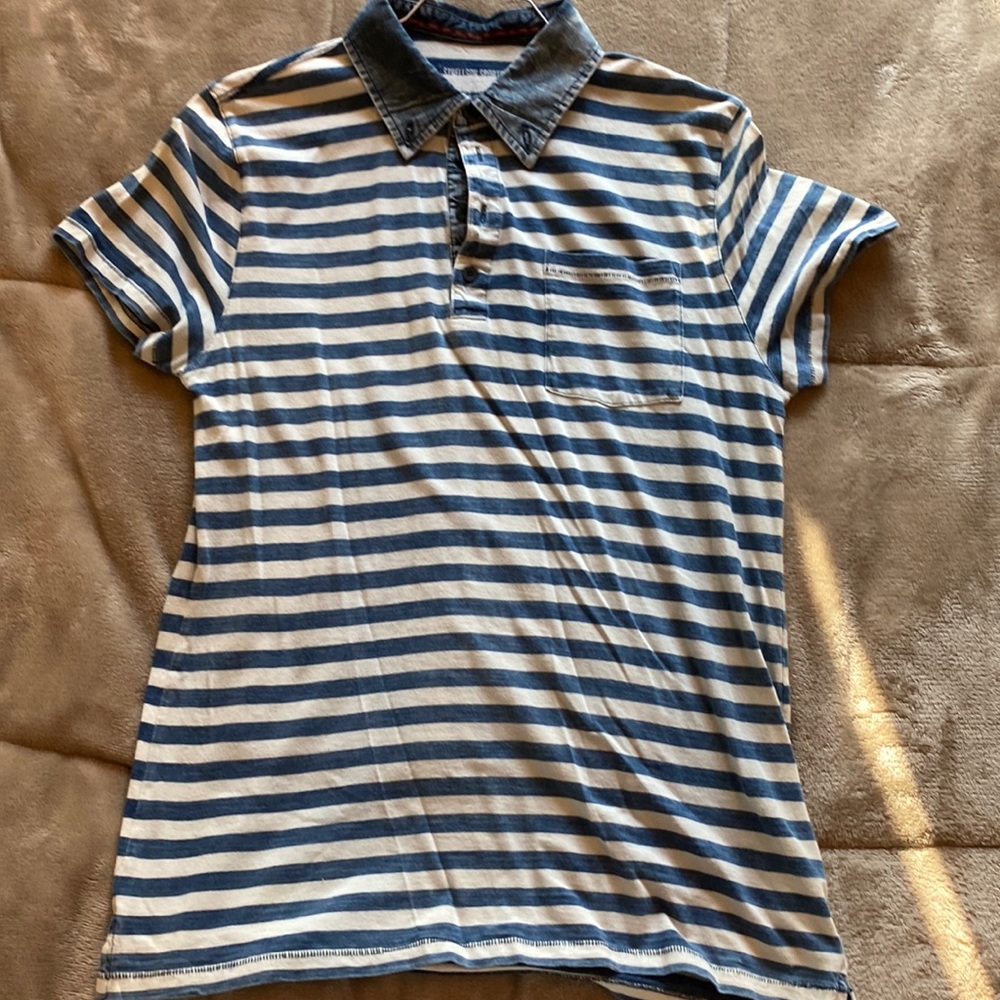 Blue and white striped polo S